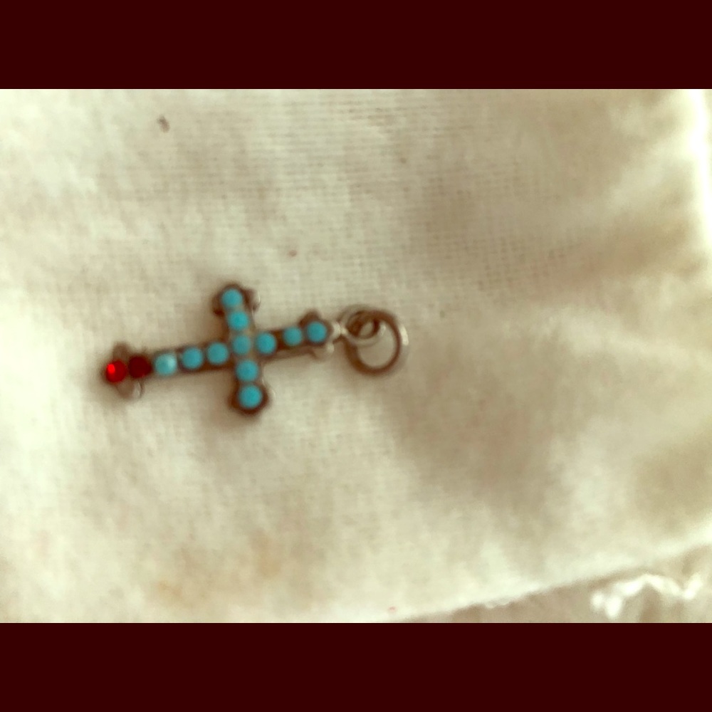 Hand made silver cross with  turquoise ruby stones